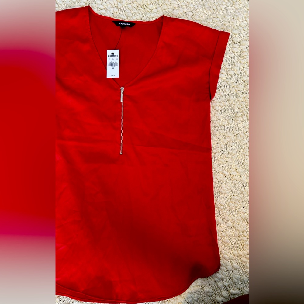Express Red Cap Sleeve Zippered Blouse